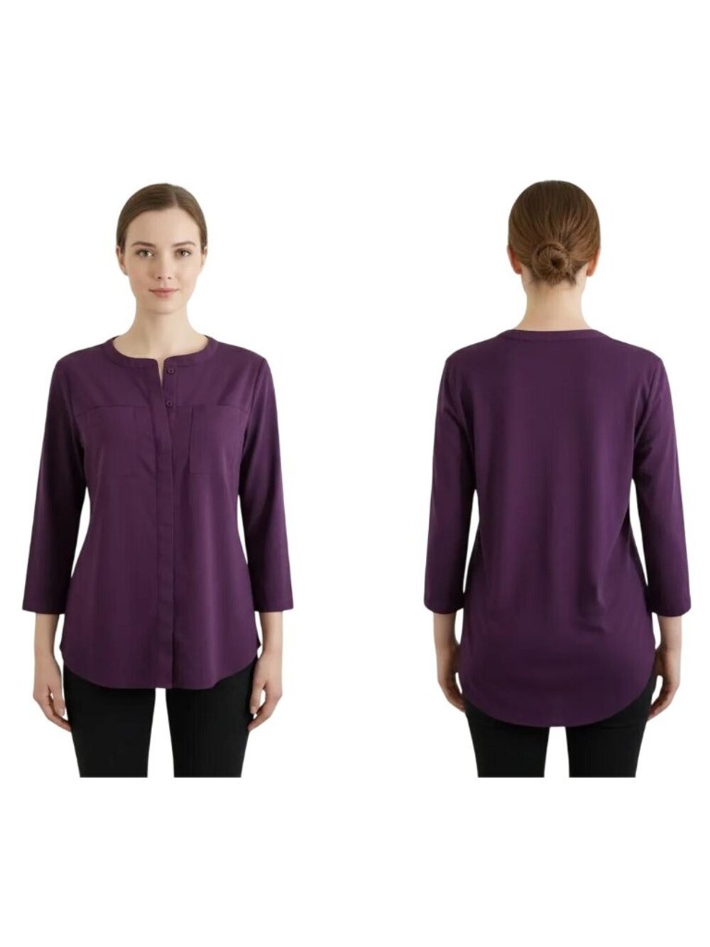 Van Heusen Women's Purple Button-Front Pockets‎ Tunic Shirt Blouse Size Medium - Picture 10 of 10
